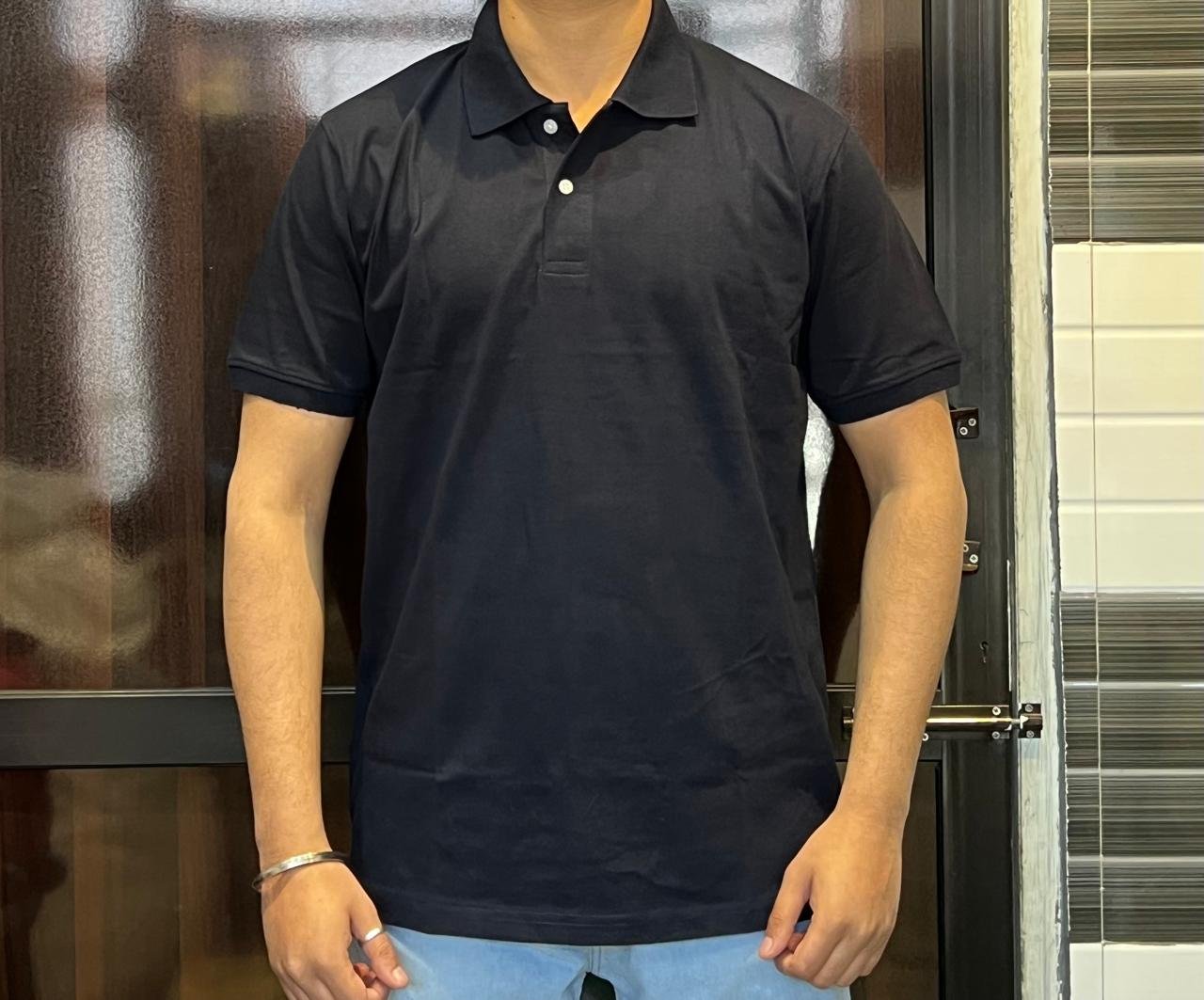 cotton polo t shirt standard description 220 gsm || size (xl) black color